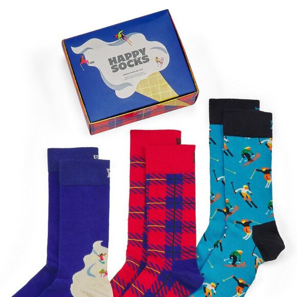 NWT Happy Socks 3 Pack Gift Set Skiing Plaid Shoe Size 5.5-9.5 Sock Size 9-11 - Picture 7 of 7